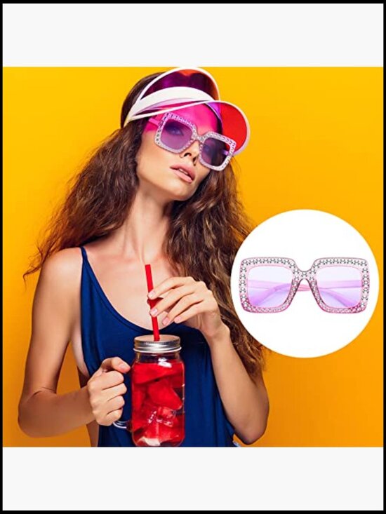 Rhinestone Bling Crystal Sunglasses Retro Disco Glasses for Women